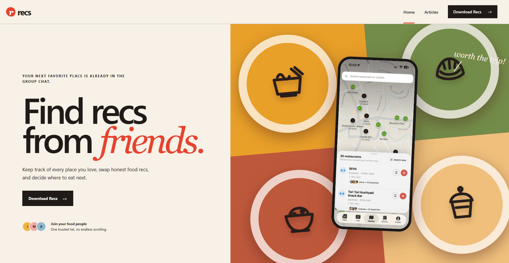 RECS website for finding restaurant recommendations from friends